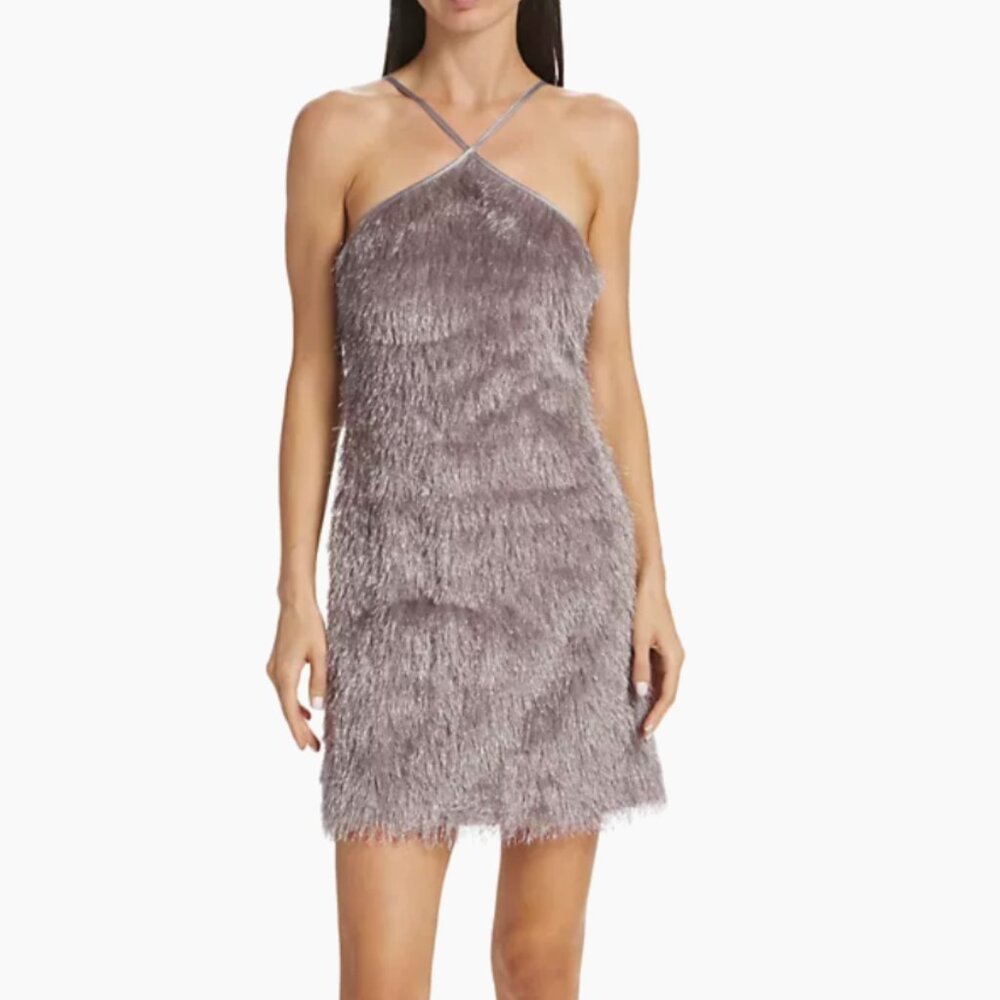 NWT En Saison Carlie Threaded Fringe Mini Dress Ash Grey Size S